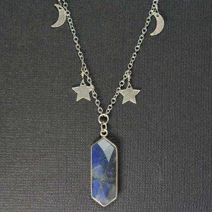 Labradorite Long Marquise Pendant on Moon Star Chain